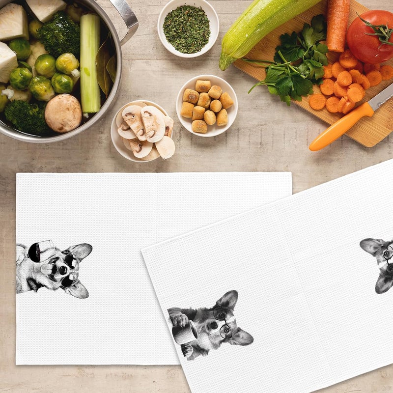 Mcehtle Funny Corgi Kitchen Towels Set of 2, Funny Dog Kitchen Accessories, Coffee Station Wine Bar Decor, Dog Chef Gift Hand Towel, Dining Room Decorative Tea Towel Dish Towels 16x24 Inch - Image 5